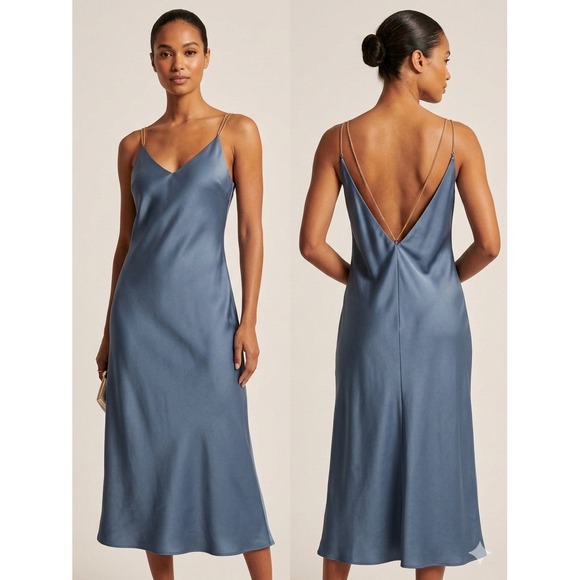 ba&sh Dresses & Skirts - Ba&sh Chiara Dress Lavender Blue Satin Chain Strap Midi Slip Dress Size 1